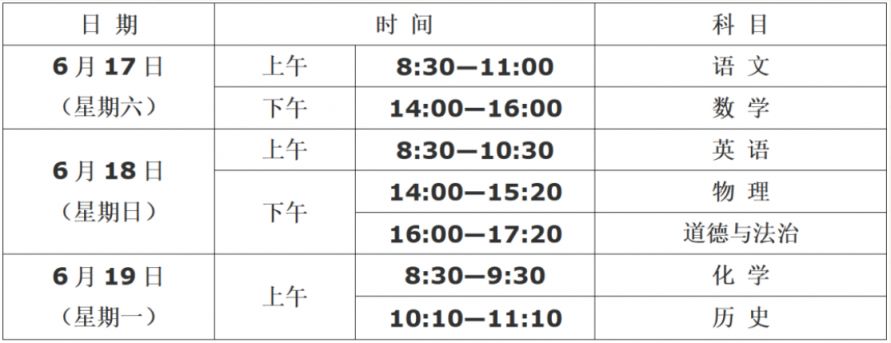 2023年陕西中考具体时间表